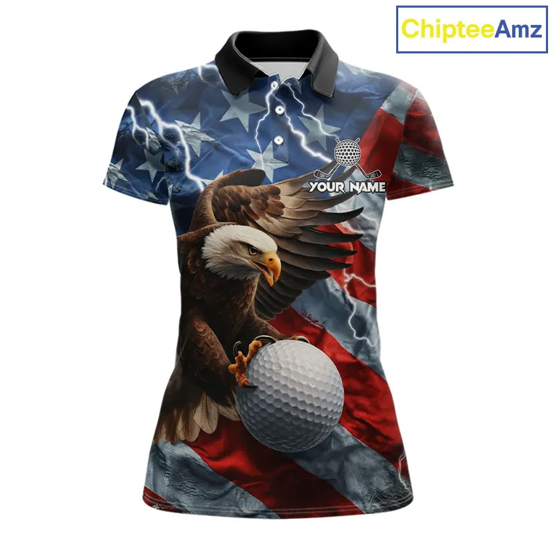 American Flag Eagle Lightning Thunder Golf Polo Shirts For Women Custom Patriotic Golf Team Jerseys NQS11503