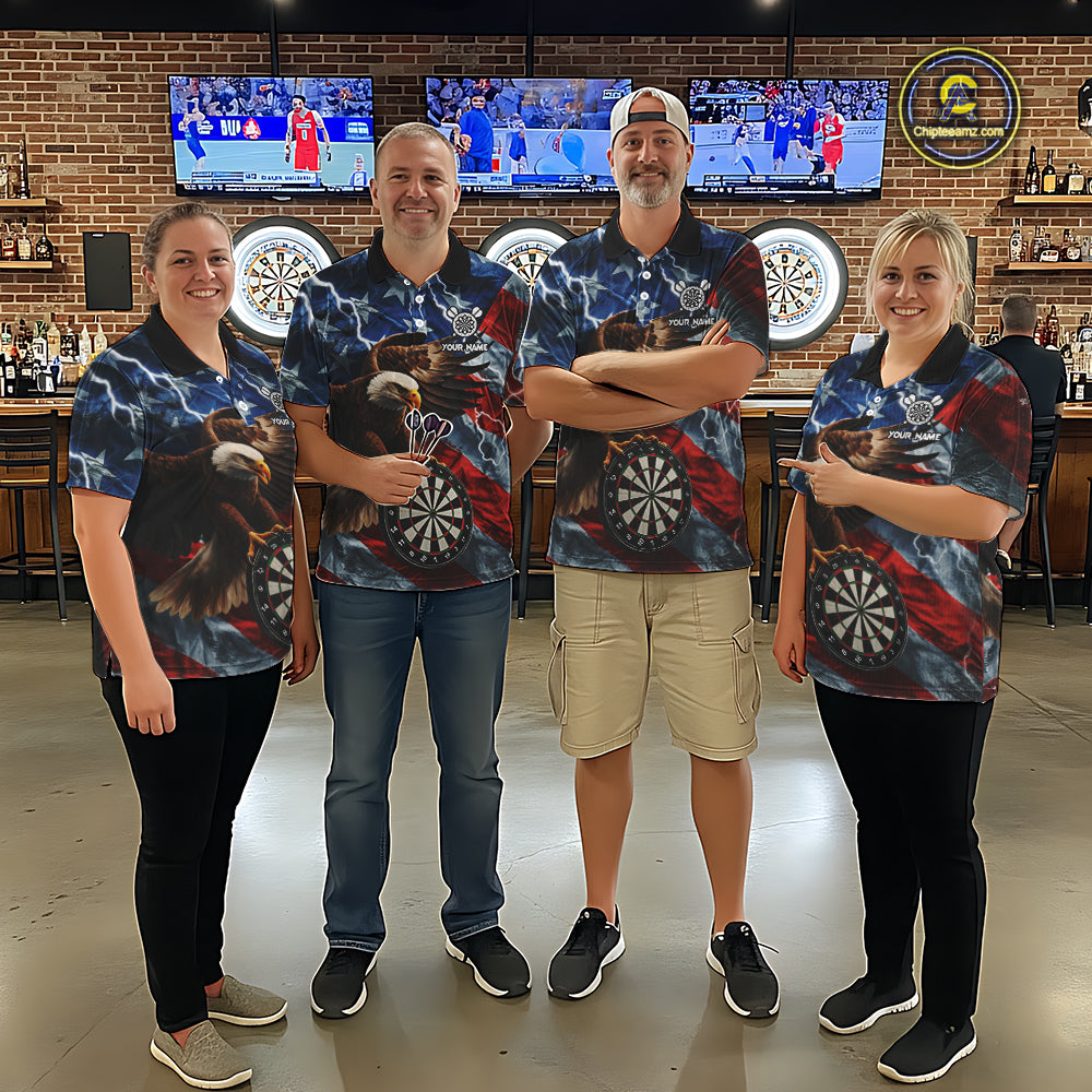 American Flag Eagle Lightning Thunder Dart Shirts For Men Custom Patriotic Dart Team Jerseys NQS11504