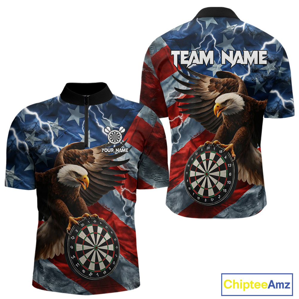 American Flag Eagle Lightning Thunder Dart Shirts For Men Custom Patriotic Dart Team Jerseys NQS11504