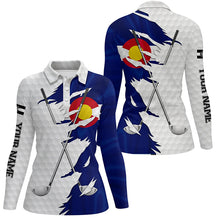 Load image into Gallery viewer, Women golf polo shirt custom white golf ball skin Colorado flag patriot golf clubs ladies golf apparel NQS7492