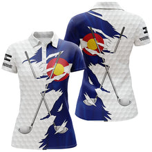 Load image into Gallery viewer, Women golf polo shirt custom white golf ball skin Colorado flag patriot golf clubs ladies golf apparel NQS7492