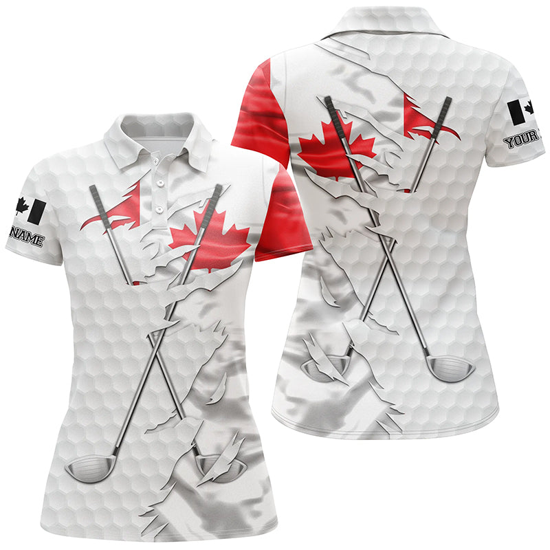Women golf polo shirt custom white golf ball skin Canadian flag patriot golf clubs ladies golf apparel NQS7493