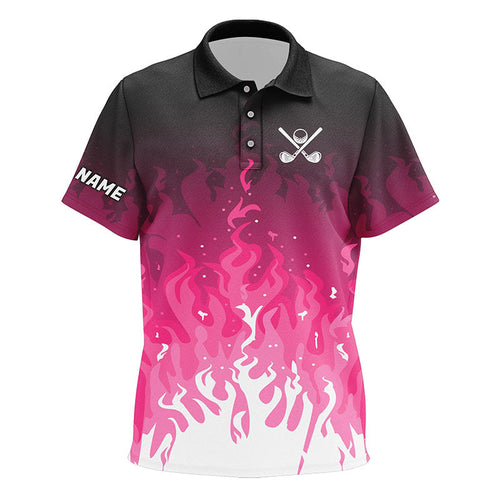 Kid golf polo shirts custom pink flame kid golf outfit, personalized golf shirts for kid NQS8309
