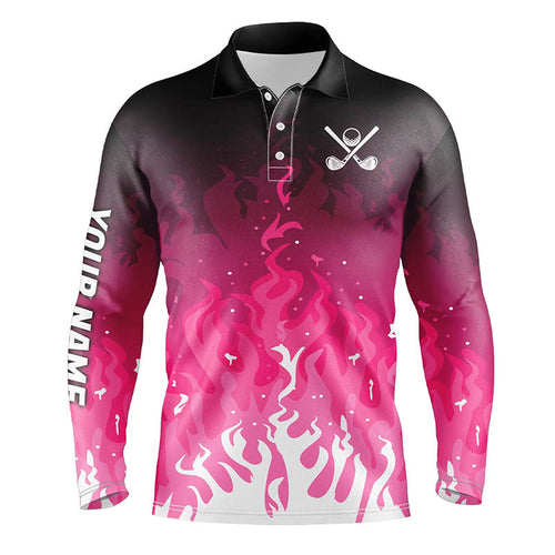 Mens golf polo shirts custom pink flame mens golf outfit, personalized golf shirts for men NQS8309