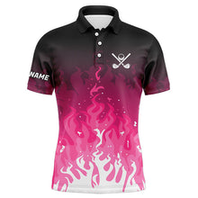 Load image into Gallery viewer, Mens golf polo shirts custom pink flame mens golf outfit, personalized golf shirts for men NQS8309