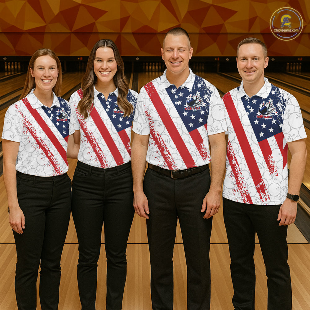 Red, white & blue American Flag Bowling Shirts For Women Custom patriotic Bowling Team Jersey NQS11292