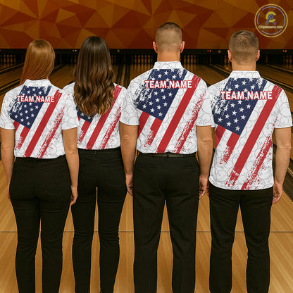 Red, white & blue American Flag Bowling Shirts For Women Custom patriotic Bowling Team Jersey NQS11292