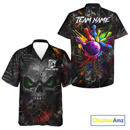 Colorful Skull bowling jerseys Bowling Hawaiian Shirt Custom Bowling Team shirts for bowlers NQS11293