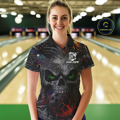 Colorful Skull bowling jerseys Bowling Shirts for Women Custom Bowling Team shirts for bowlers NQS11293