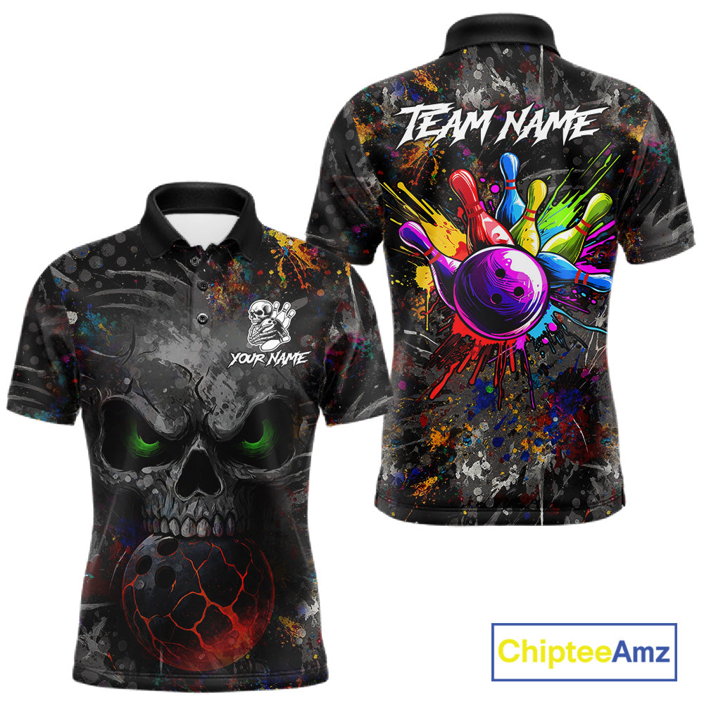 Colorful Skull bowling jerseys Bowling Shirts for Men Custom Bowling Team shirts for bowlers NQS11293