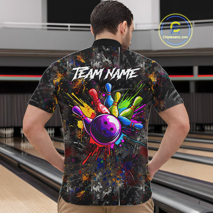 Colorful Skull bowling jerseys Bowling Shirts for Men Custom Bowling Team shirts for bowlers NQS11293