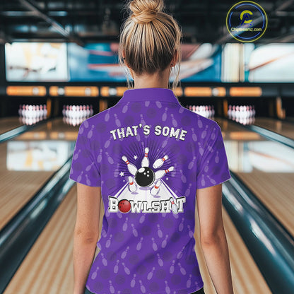 Custom Retro Bowling Team Shirts For Women That's some bowshit Funny Bowling Pattern Jerseys | Purple NQS11510