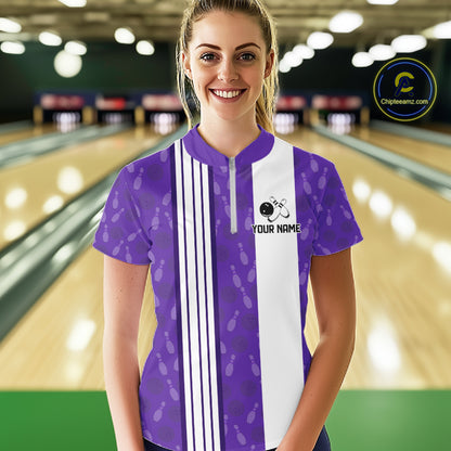 Custom Retro Bowling Team Shirts For Women That's some bowshit Funny Bowling Pattern Jerseys | Purple NQS11510