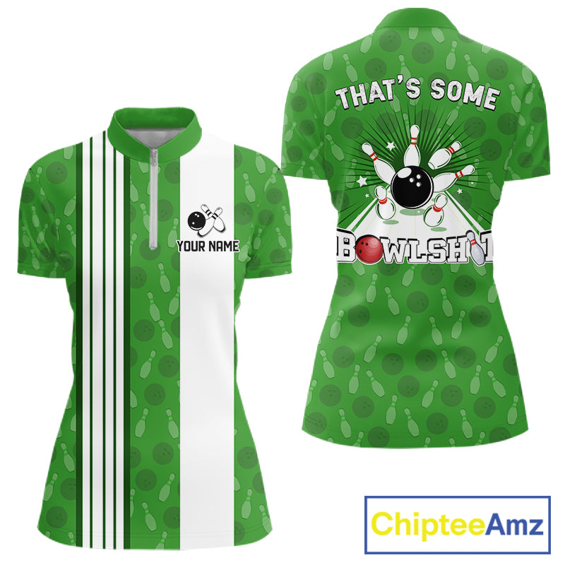 Custom Retro Bowling Team Shirts For Women That's some bowshit Funny Bowling Pattern Jerseys | Green NQS11511