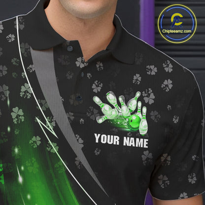 Black and Green Shamrock pattern Bowling Shirts for Men Custom St Patrick Team Bowling jerseys NQS11513