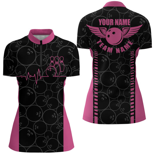 Custom Pink bowling shirt for women – personalized team jersey front view
