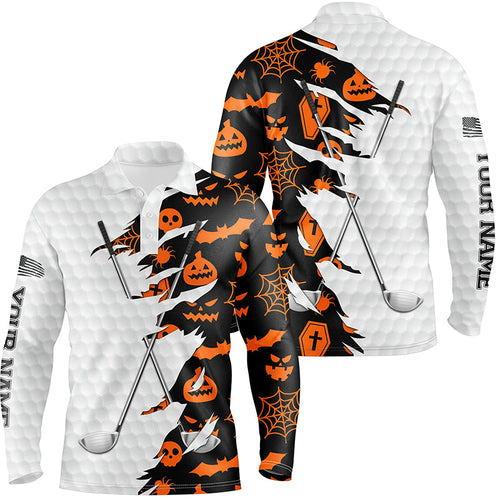 Black Halloween golf pattern white golf ball skin Men golf polo shirts custom golf clubs outfit men NQS8088