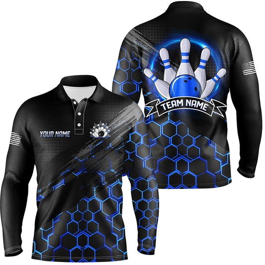 Bowling Jerseys For Men Custom Bowling Polo, Quarter-Zip Shirt Team Bowlers, Bowling Apparel | Blue NQS8513