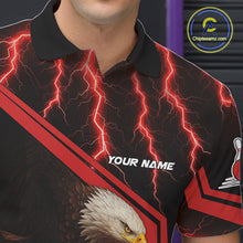 Load image into Gallery viewer, Black and Red Flame Lightning Thunder Eagle Bowling Shirts for Men Custom Bowling Team League Outfit NQS10917
