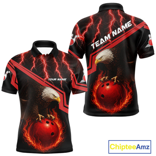 Black and Red Flame Lightning Thunder Eagle Bowling Shirts for Men Custom Bowling Team League Outfit NQS10917