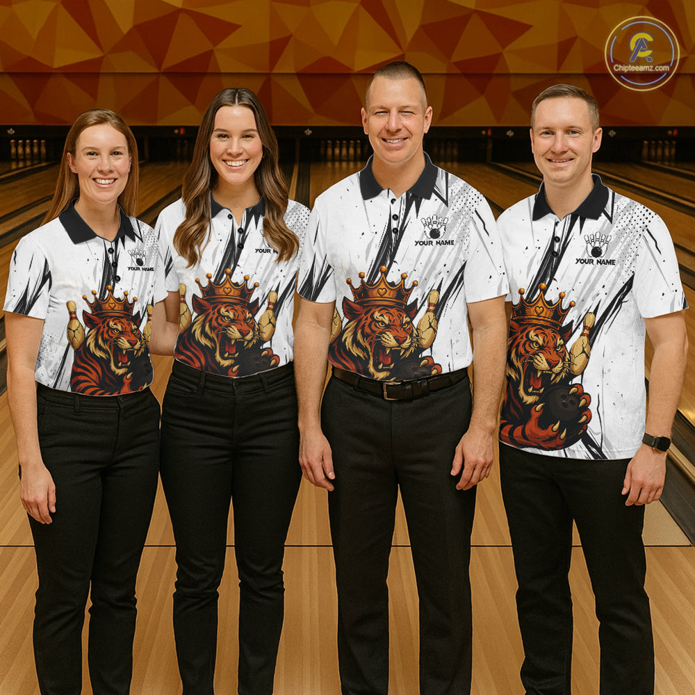 Black and White Tiger Bowling polo, 1/4 zip Shirts for Men Custom Tiger Bowling Team jerseys NQS11298