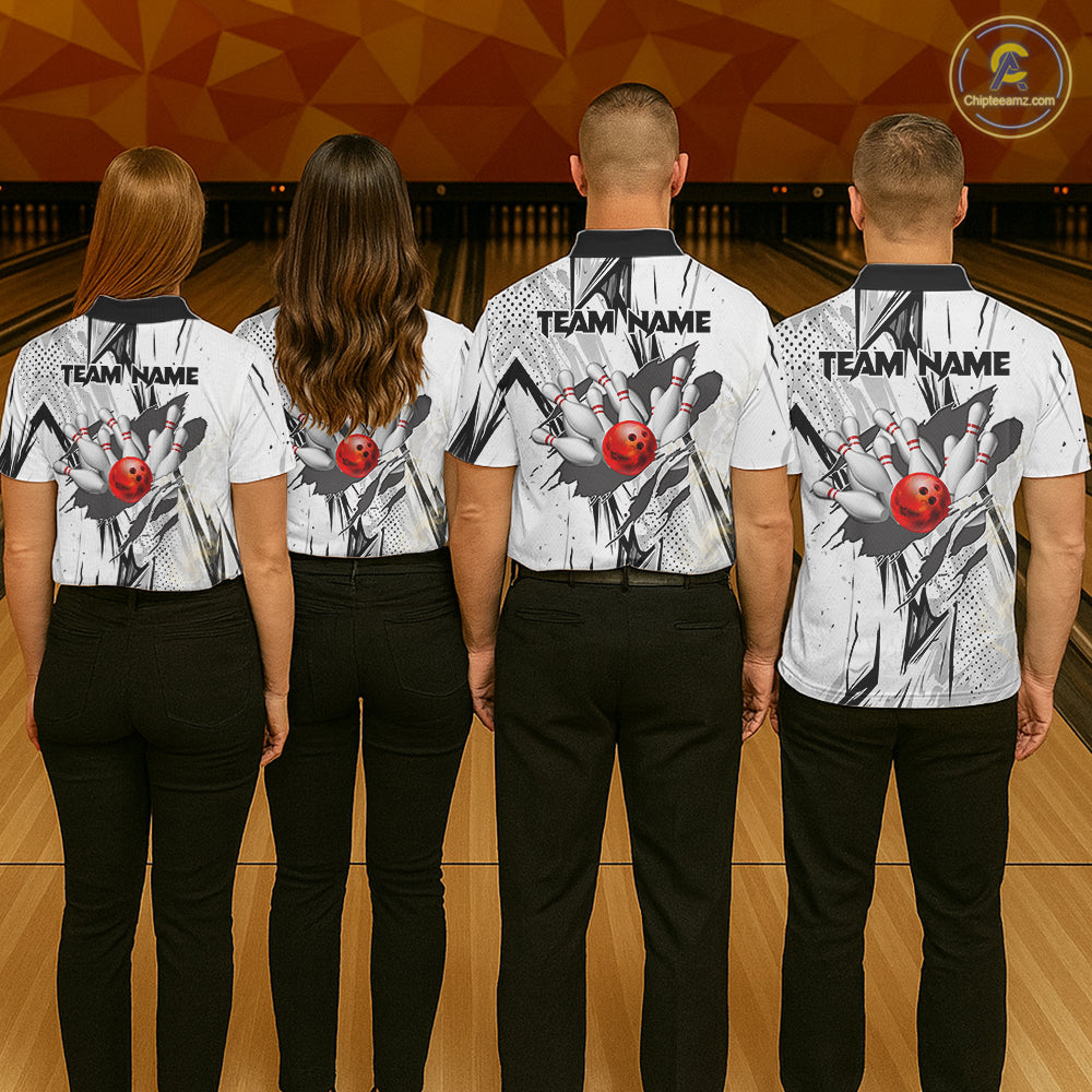 Black and White Tiger Bowling polo, 1/4 zip Shirts for Men Custom Tiger Bowling Team jerseys NQS11298