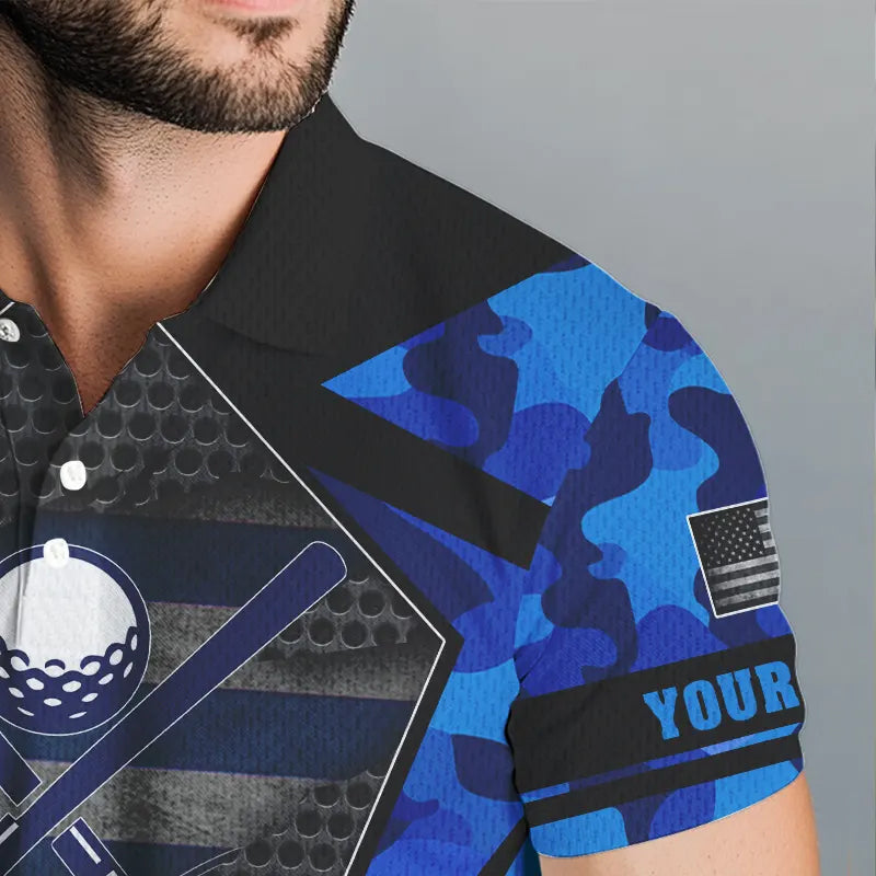 Blue Camo Golf Polo Shirts For Men Custom best mens golf wear, golfing gifts NQS9734