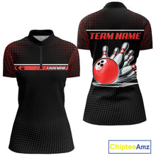 Load image into Gallery viewer, Personalized Black and Red Bowling Polo, 1/4 Zip Shirts For Women Custom Team Bowling Jerseys NQS11101