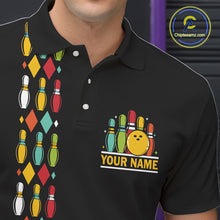 Load image into Gallery viewer, Personalized Black and Colorful Retro Bowling Polo, 1/4 Zip Team Shirts For Men Custom Bowling Gifts NQS11106