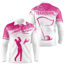 Load image into Gallery viewer, Pink and White Mens Golf Polo Shirts custom mens golf attire, best golf gifts for men NQS9245