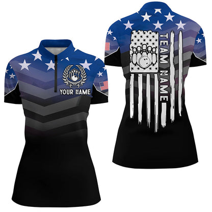 Womens bowling Polo, Quarter zip shirts Custom American flag patriotic bowling team league jerseys NQS8096