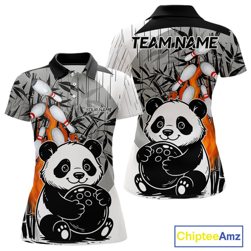 Black and White Panda Bowling Shirts For Women Custom Funny Team Bowling Jerseys, Bowling Uniform NQS11113