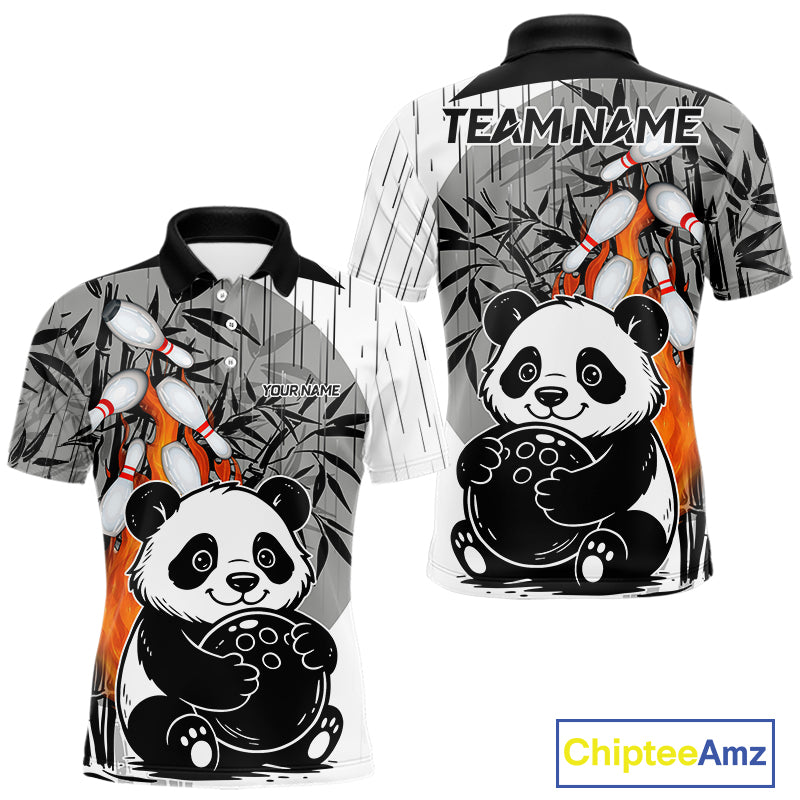 Black and White Panda Bowling Shirts For men Custom Funny Team Bowling Jerseys, Bowling Uniform NQS11113