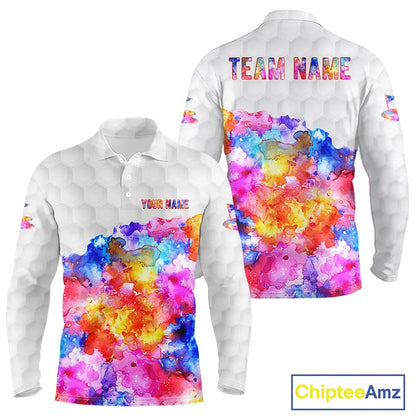 Colorful watercolor Mens Golf polo shirts Custom team golf outfit, Personalized mens golf top NQS11315