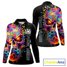 Load image into Gallery viewer, Colorful Skull bowling jerseys Bowling Polo, 1/4 zip Shirt Custom Bowling Team shirt for ladies NQS11317