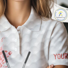 Load image into Gallery viewer, Pink glitter Leopard skin pattern custom name white Womens golf polo shirts, team ladies golf tops NQS11526