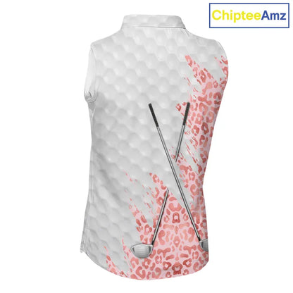 Pink glitter Leopard skin pattern custom name white sleeveless polo shirts, team ladies golf tops NQS11526