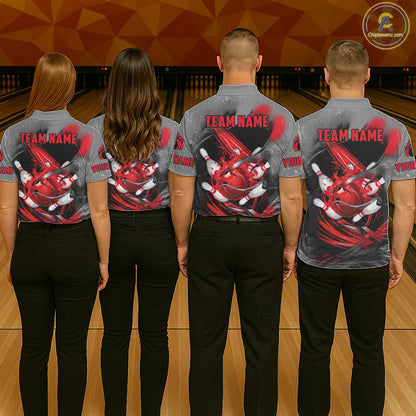 Red Sugar Skull Tattoo Custom Women Bowling Polo, Quarter Zip Shirts,Team Bowling Jerseys NQS11528