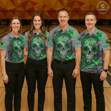 Load image into Gallery viewer, Green Sugar Skull Tattoo Custom Mens Bowling Polo, Quarter Zip Shirts,Team Bowling Jerseys NQS11529