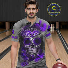 Load image into Gallery viewer, Purple Sugar Skull Tattoo Custom Mens Bowling Polo, Quarter Zip Shirts,Team Bowling Jerseys NQS11530