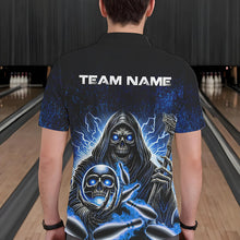 Load image into Gallery viewer, Personalized Skull Bowling Shirt For Men Custom Team Name Lightning Thunder Bowler Jerseys | Blue NQS9747