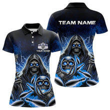 Load image into Gallery viewer, Personalized Skull Bowling Shirt For Women Custom Team Name Lightning Thunder Bowler Jerseys | Blue NQS9747