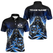 Load image into Gallery viewer, Personalized Skull Bowling Shirt For Men Custom Team Name Lightning Thunder Bowler Jerseys | Blue NQS9747