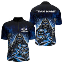 Load image into Gallery viewer, Personalized Skull Bowling Shirt For Men Custom Team Name Lightning Thunder Bowler Jerseys | Blue NQS9747