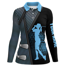 Load image into Gallery viewer, Black and Blue Women golf polo shirt custom golf clubs team golf shirts, golf tops for ladies NQS7900