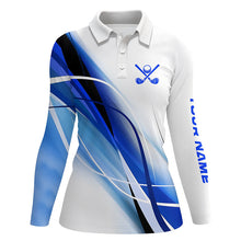 Load image into Gallery viewer, White and Blue Womens golf polo shirts custom womens golf tops, gifts for the golfer NQS8335