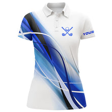 Load image into Gallery viewer, White and Blue Womens golf polo shirts custom womens golf tops, gifts for the golfer NQS8335