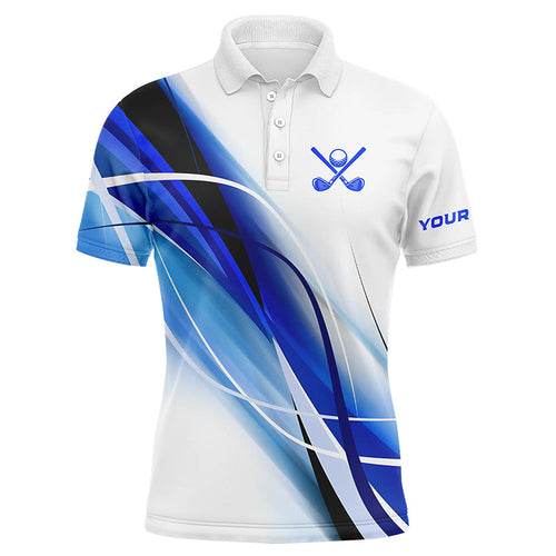 White and Blue Mens golf polo shirts custom men's golf apparel, gifts for the golfer NQS8335