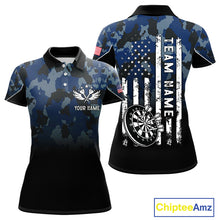 Load image into Gallery viewer, Black and Blue Camo Women Darts Shirts Custom American Flag patriotic Team Darts Jersey NQS11120