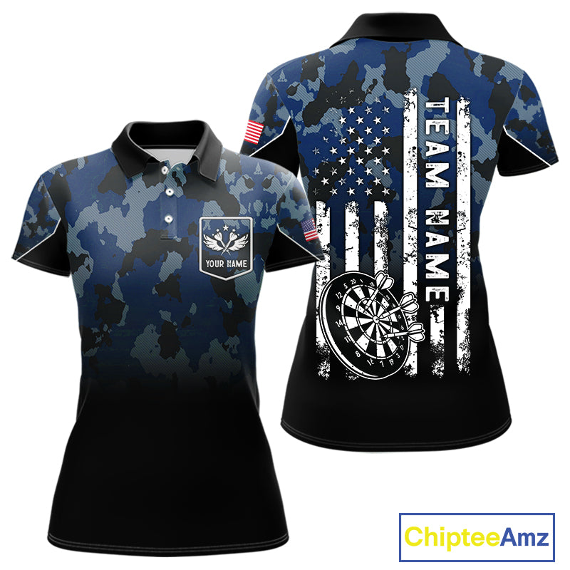 Black and Blue Camo Women Darts Shirts Custom American Flag patriotic Team Darts Jersey NQS11120